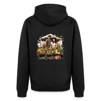 Markt-Mosaik - Unisex Premium Bio Zip Hoodie - Schwarz - Hinten - Nico (187cm)