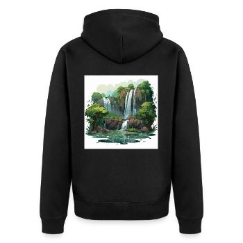 Waterfall Wander - Unisex Premium Organic Zip Hoodie - black - Back - Nico (187cm)