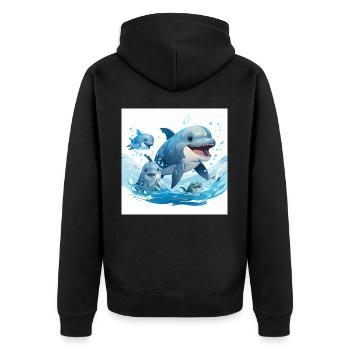 Dolphins Dance - Unisex Premium Organic Zip Hoodie - black - Back - Nico (187cm)