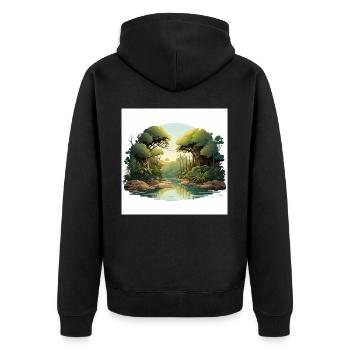 Flüsternde Wälder - Unisex Premium Bio Zip Hoodie - Schwarz - Hinten - Nico (187cm)