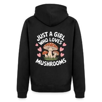 Pilz Pilze Funghi Champignon - Unisex Premium Bio Zip Hoodie - Schwarz - Hinten - Nico (187cm)