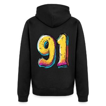 91 Number Colorful - Unisex Premium Organic Zip Hoodie - black - Back - Nico (187cm)