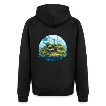Grüne Innovation - Unisex Premium Bio Zip Hoodie - Schwarz - Hinten - Nico (187cm)