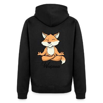 Auszeit Durchatmen Wusaaa Fuchs - Unisex Premium Bio Zip Hoodie - Schwarz - Hinten - Nico (187cm)