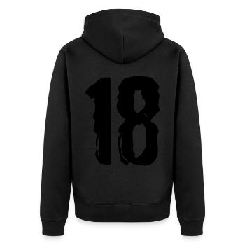 18 Zahl Trikot - Unisex Premium Bio Zip Hoodie - Schwarz - Hinten - Nico (187cm)