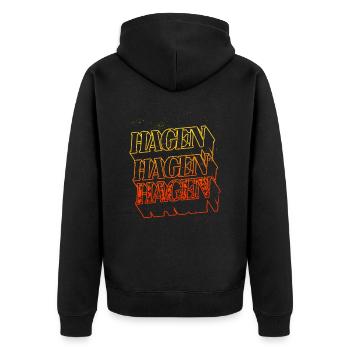 Hagen Deutschland Stadt Skyline Heimat Schrift - Unisex Premium Bio Zip Hoodie - Schwarz - Hinten - Nico (187cm)