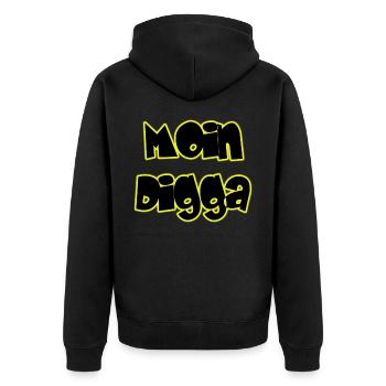 Moin Digga - Unisex Premium Bio Zip Hoodie - Schwarz - Hinten - Nico (187cm)