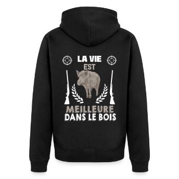 La Vie Est Meilleure Dans Le Bois - Veste à capuche bio Premium Unisexe - noir - Dos - Nico (187cm)