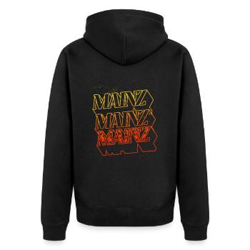 Mainz Deutschland Stadt Skyline Heimat Schrift - Unisex Premium Bio Zip Hoodie - Schwarz - Hinten - Nico (187cm)