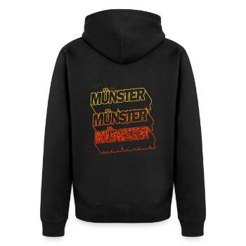 Münster Deutschland Stadt Skyline Heimat Schrift - Unisex Premium Bio Zip Hoodie - Schwarz - Hinten - Nico (187cm)