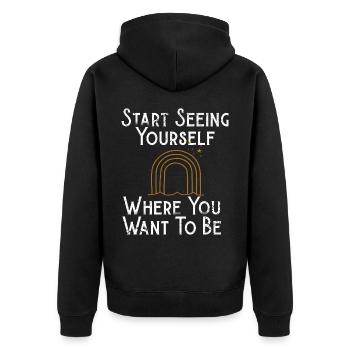 Mindset Destiny Beginnen Sie, Ihre zukünftigen Inspirationen zu sehen - Unisex Premium Bio Zip Hoodie - Schwarz - Hinten - Nico (187cm)