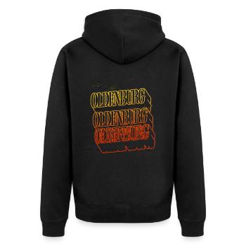 Oldenburg Deutschland Stadt Skyline Heimat Schrift - Unisex Premium Bio Zip Hoodie - Schwarz - Hinten - Nico (187cm)