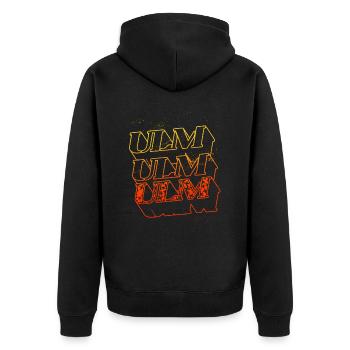 Ulm Deutschland Stadt Skyline Heimat Schrift - Unisex Premium Bio Zip Hoodie - Schwarz - Hinten - Nico (187cm)