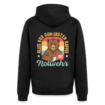 Alles vor dem ersten Kaffee ist Notwehr für - Unisex Premium Bio Zip Hoodie - Schwarz - Hinten - Nico (187cm)