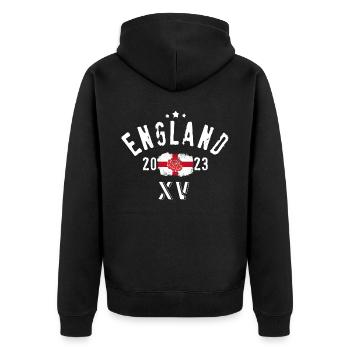 England XV Rugby-Nationalmannschaft - Unisex Premium Bio Zip Hoodie - Schwarz - Hinten - Nico (187cm)