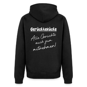 Gerüchteküche - Unisex Premium Bio Zip Hoodie - Schwarz - Hinten - Nico (187cm)