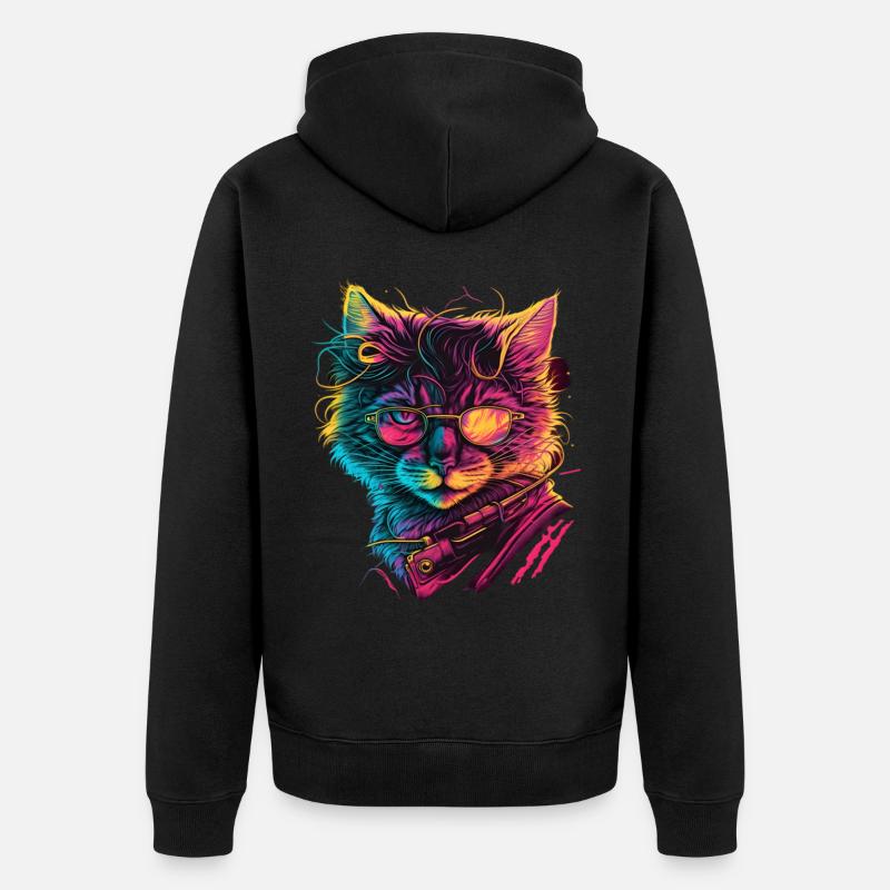 Synthwave Cat 80s Cadeau - Veste à capuche bio Premium Unisexe - noir