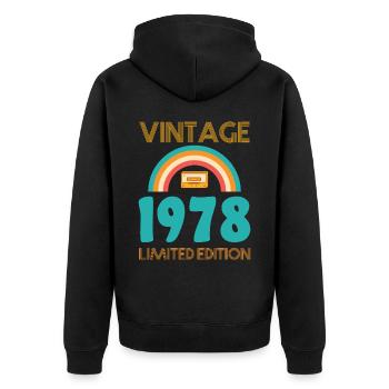 Vintage Shirt 1978 - Unisex Premium Bio Zip Hoodie - Schwarz - Hinten - Nico (187cm)