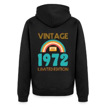 Jahrgang 1972 T-Shirt - Unisex Premium Bio Zip Hoodie - Schwarz - Hinten - Nico (187cm)