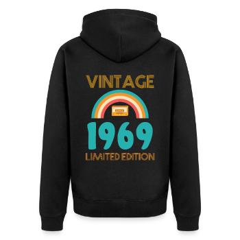 Jahrgang 1969 T-Shirt - Unisex Premium Bio Zip Hoodie - Schwarz - Hinten - Nico (187cm)