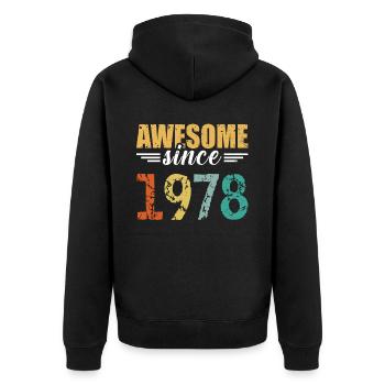 Unverwechselbar seit 1978 - einfach genial! - Unisex Premium Bio Zip Hoodie - Schwarz - Hinten - Nico (187cm)