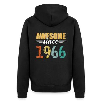 Seit 1966: die Definition von großartig! - Unisex Premium Bio Zip Hoodie - Schwarz - Hinten - Nico (187cm)