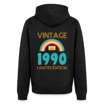 Jahrgang 1990 T-Shirt - Unisex Premium Bio Zip Hoodie - Schwarz - Hinten - Nico (187cm)