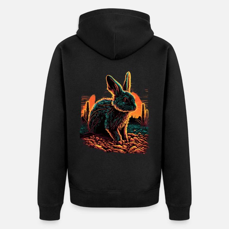 Cadeau Rabbit Synthwave Sunset - Veste à capuche bio Premium Unisexe - noir