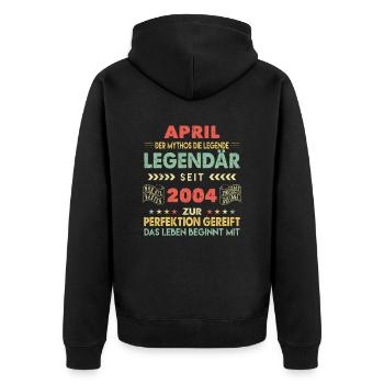 19. Geburtstag April Jahrgang 2004 Vintage - Unisex Premium Bio Zip Hoodie - Schwarz - Hinten - Nico (187cm)