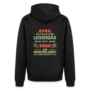 23. Geburtstag April Jahrgang 2000 Vintage - Unisex Premium Bio Zip Hoodie - Schwarz - Hinten - Nico (187cm)