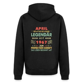 56. Geburtstag April Jahrgang 1967 Vintage - Unisex Premium Bio Zip Hoodie - Schwarz - Hinten - Nico (187cm)