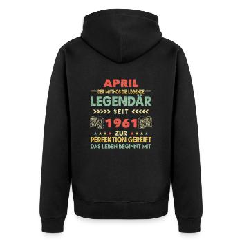 62. Geburtstag April Jahrgang 1961 Vintage - Unisex Premium Bio Zip Hoodie - Schwarz - Hinten - Nico (187cm)