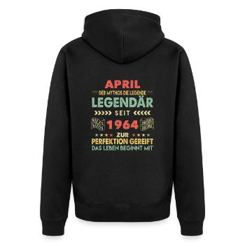 59. Geburtstag April Jahrgang 1964 Vintage - Unisex Premium Bio Zip Hoodie - Schwarz - Hinten - Nico (187cm)