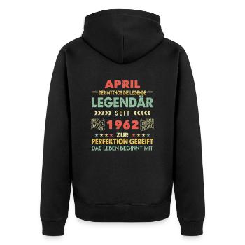 61. Geburtstag April Jahrgang 1962 Vintage - Unisex Premium Bio Zip Hoodie - Schwarz - Hinten - Nico (187cm)