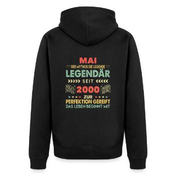 23. Geburtstag Mai Jahrgang 2000 Vintage - Unisex Premium Bio Zip Hoodie - Schwarz - Hinten - Nico (187cm)