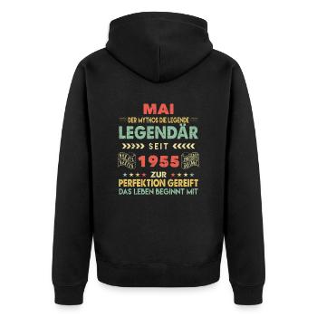 68. Geburtstag Mai Jahrgang 1955 Vintage - Unisex Premium Bio Zip Hoodie - Schwarz - Hinten - Nico (187cm)