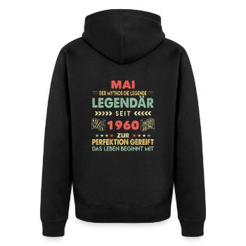 63. Geburtstag Mai Jahrgang 1960 Vintage - Unisex Premium Bio Zip Hoodie - Schwarz - Hinten - Nico (187cm)