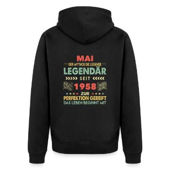 65. Geburtstag Mai Jahrgang 1958 Vintage - Unisex Premium Bio Zip Hoodie - Schwarz - Hinten - Nico (187cm)