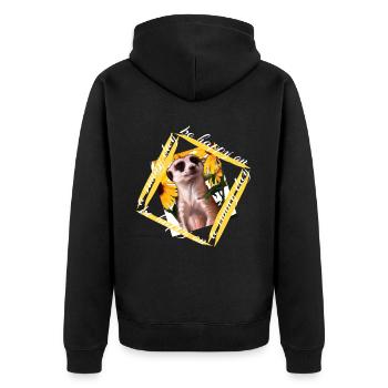 Erdmännchen niedliches Mungo mit Spruch - Unisex Premium Bio Zip Hoodie - Schwarz - Hinten - Nico (187cm)