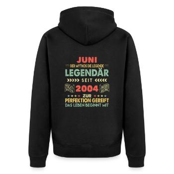 19. Geburtstag Juni Jahrgang 2004 Vintage - Unisex Premium Bio Zip Hoodie - Schwarz - Hinten - Nico (187cm)
