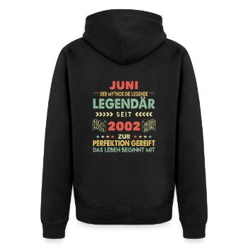 21. Geburtstag Juni Jahrgang 2002 Vintage - Unisex Premium Bio Zip Hoodie - Schwarz - Hinten - Nico (187cm)