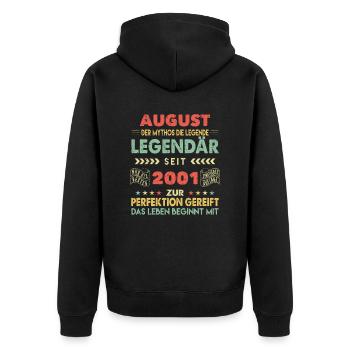 22. Geburtstag August Jahrgang 2001 Vintage - Unisex Premium Bio Zip Hoodie - Schwarz - Hinten - Nico (187cm)