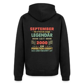 23. Geburtstag September Jahrgang 2000 Vintage - Unisex Premium Bio Zip Hoodie - Schwarz - Hinten - Nico (187cm)
