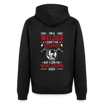 Schweißen Schweißer - Unisex Premium Bio Zip Hoodie - Schwarz - Hinten - Nico (187cm)