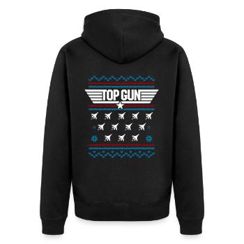 Top Gun Logo Und Jets Ugly Christmas Design - Unisex Premium Bio Zip Hoodie - Schwarz - Hinten - Nico (187cm)