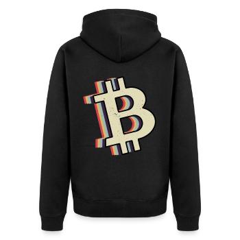 Bitcoin Krypto Kryptowährung - Unisex Premium Bio Zip Hoodie - Schwarz - Hinten - Nico (187cm)