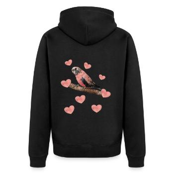 Rosenbauchsittich, Bourkesittich mit Herzen - Unisex Premium Bio Zip Hoodie - Schwarz - Hinten - Nico (187cm)