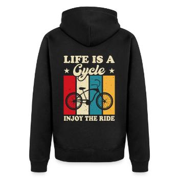 Fahrrad Radfahren - Unisex Premium Bio Zip Hoodie - Schwarz - Hinten - Nico (187cm)