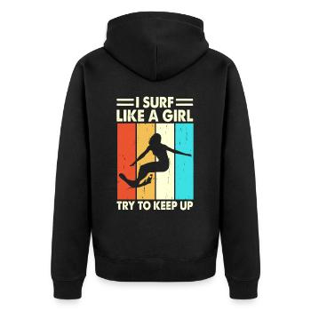 Surfer Surfing - Unisex Premium Organic Zip Hoodie - black - Back - Nico (187cm)