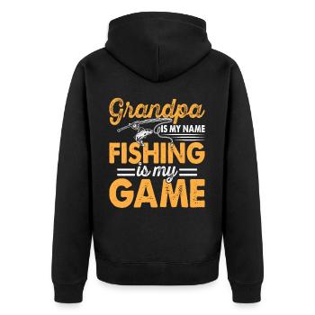 Angler Angeln Fischen Opa - Unisex Premium Bio Zip Hoodie - Schwarz - Hinten - Nico (187cm)